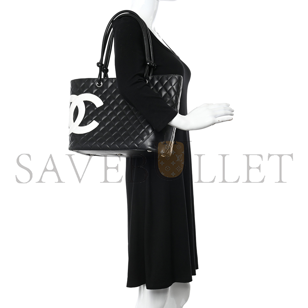 CHANEL CALFSKIN QUILTED LARGE CAMBON TOTE BLACK WHITE (30*25*15cm)